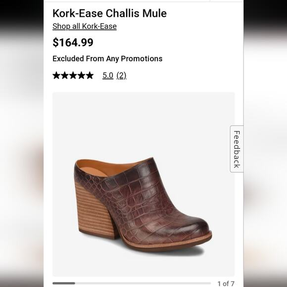 NWOT Kork-Ease Challis Genuine Leather Heeled Mule in Dark Brown Croc Print Sz 7 - Picture 15 of 15